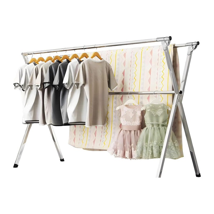URYAN 79 Inches Stainless Steel Clothes Drying Rack, Heavy Duty Laundry Drying Rack Folding Indoor Outdoor, Portable Drying Rack Clothing, Free-Standing Laundry Stand with 20 Windproof Hooks