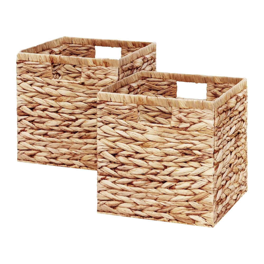 Vagusicc 11x11 Inch Water Hyacinth Storage Baskets Set of 2, Foldable Handwov...