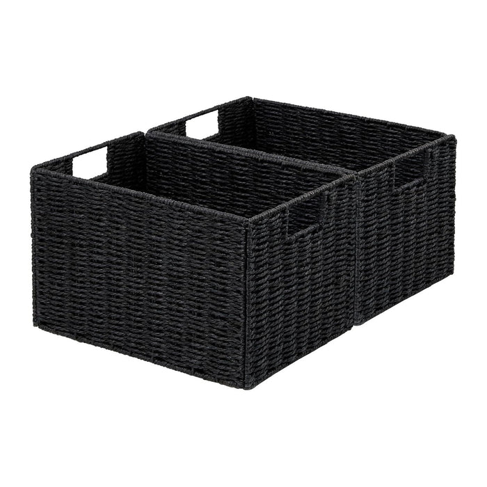 Vagusicc Wicker Storage Basket, Set of 2 Hand-Woven Paper Rope Wicker Basket, Small Storage Baskets for Organizing Toilet Paper Baskets, Foldable Large Cube Storage Organizer Bin for Shelves (Black)