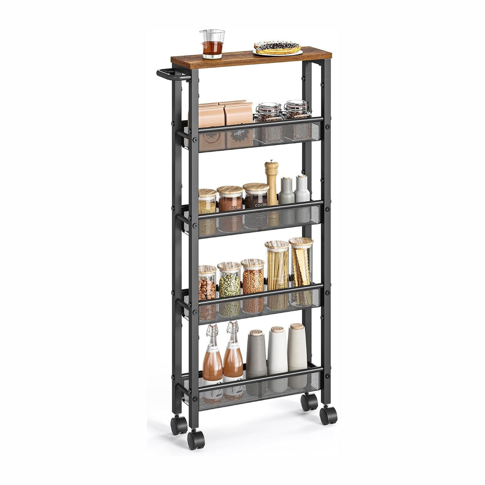 VASAGLE 5-Tier Slim Rolling Storage cart with Wheels, 5.1 Inches, Metal