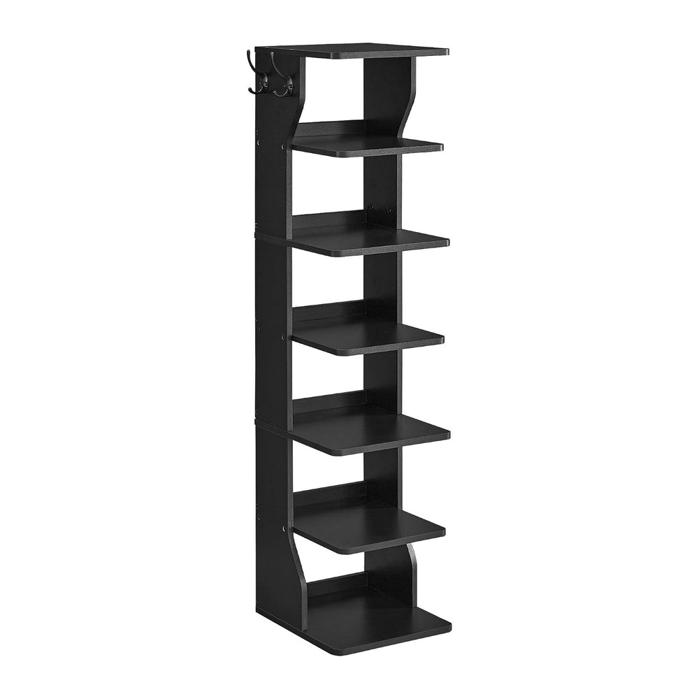 VASAGLE 7-Tier Vertical Shoe Rack, Narrow Shoe Storage Organizer with Hooks