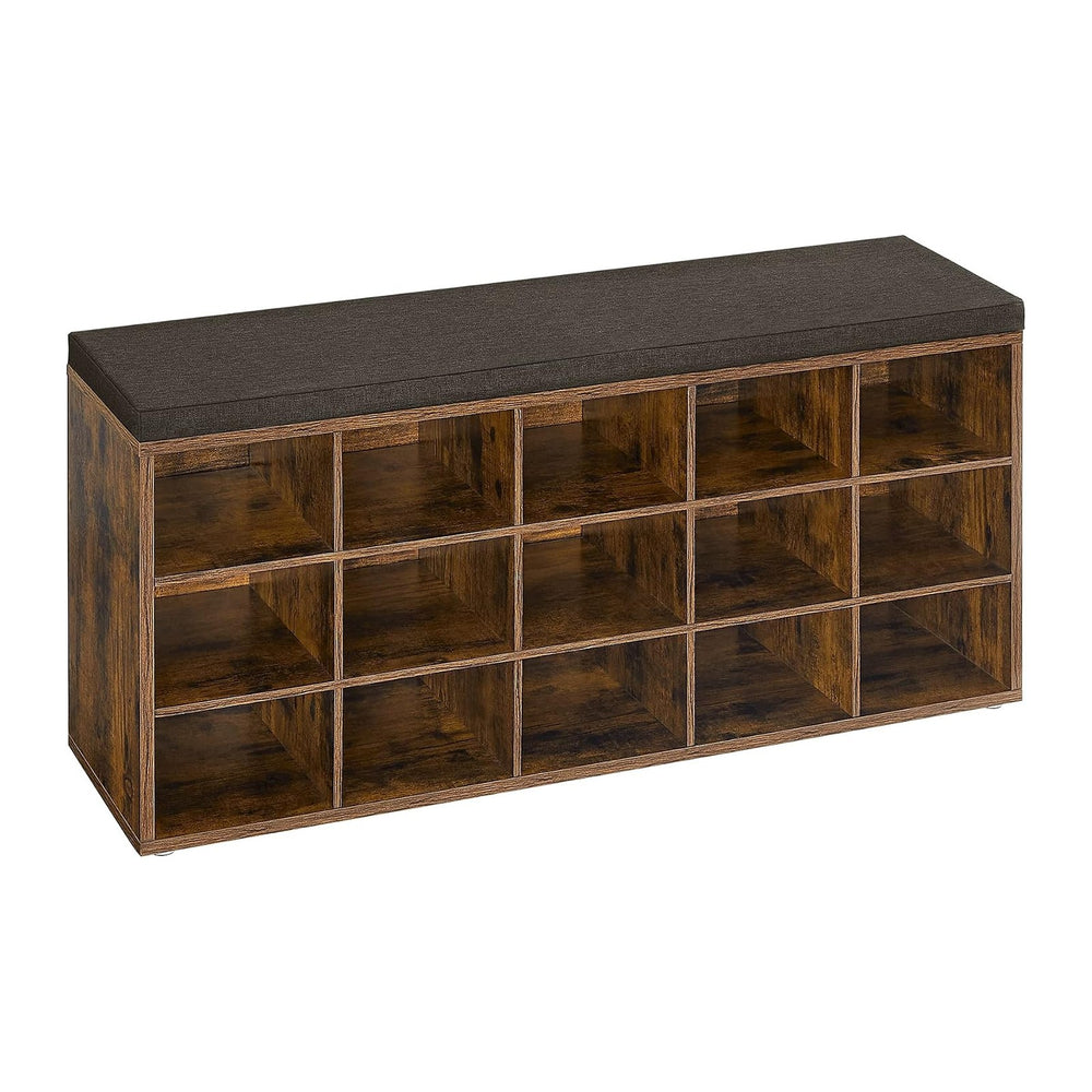 VASAGLE Shoe Bench with Cushion, 15 Compartments, 11.8 x 41.3 x 18.9 Inches
