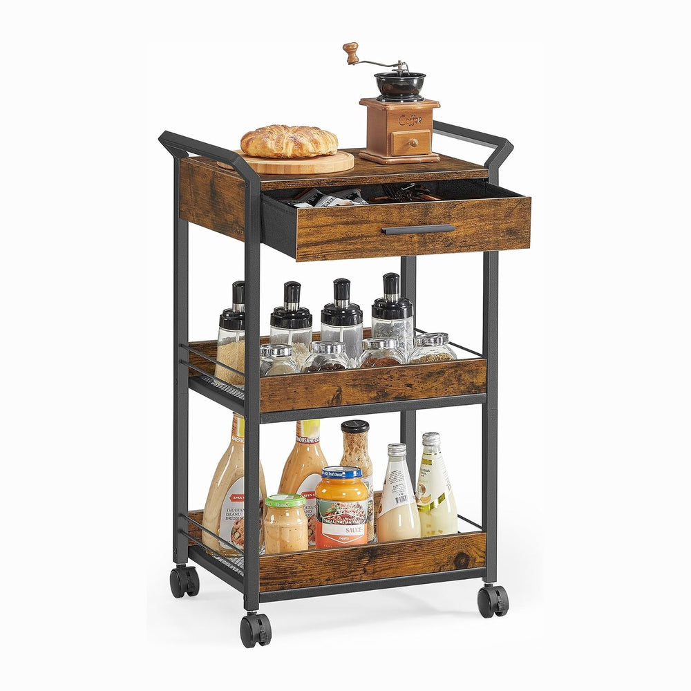 VASAGLE Storage Cart, 3-Tier Rolling Utility Cart with Table Top
