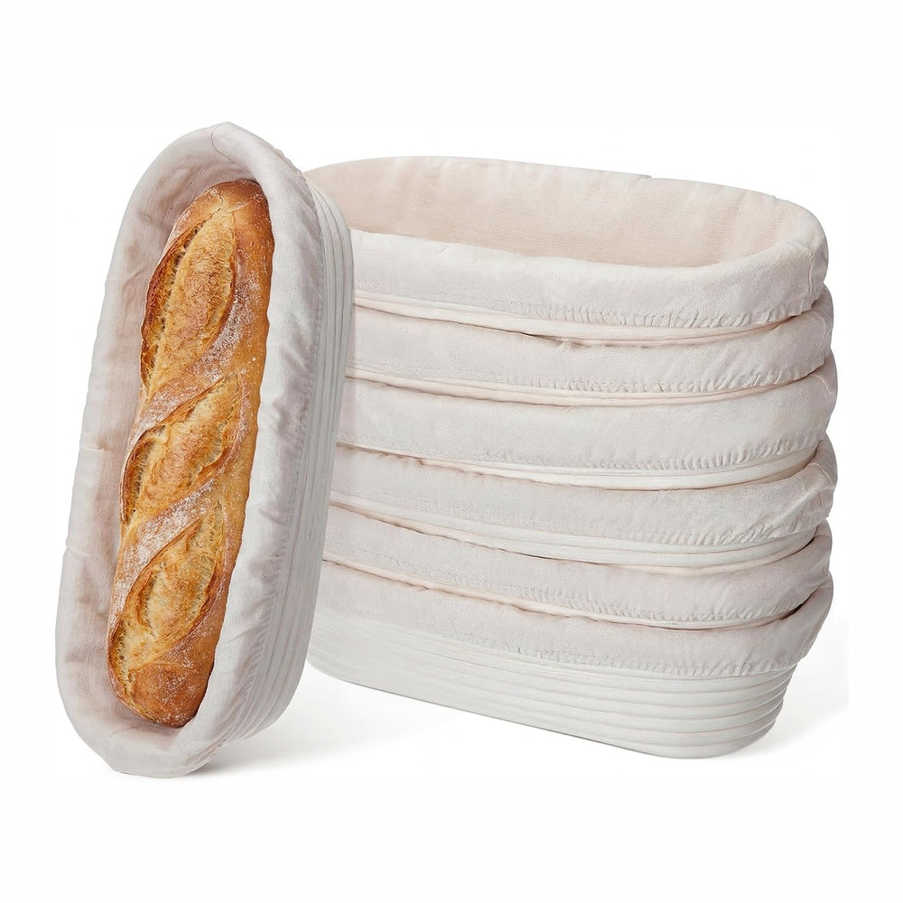 Vesici 14 Inches Baguette Banneton Proofing Basket 6 Pack with Linen Liner Ba...