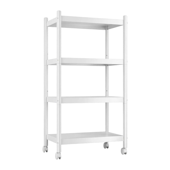 VETALLO 4 Tier White Metal Shelving Unit Storage Shelves Rack Utility Stand Shelf Cart Organizer On Wheel for Home Kitchen,Garage,Narrow Pantry,Closet,Laundry,Bathroom(23.6" L x 13.7" W x 47" H)