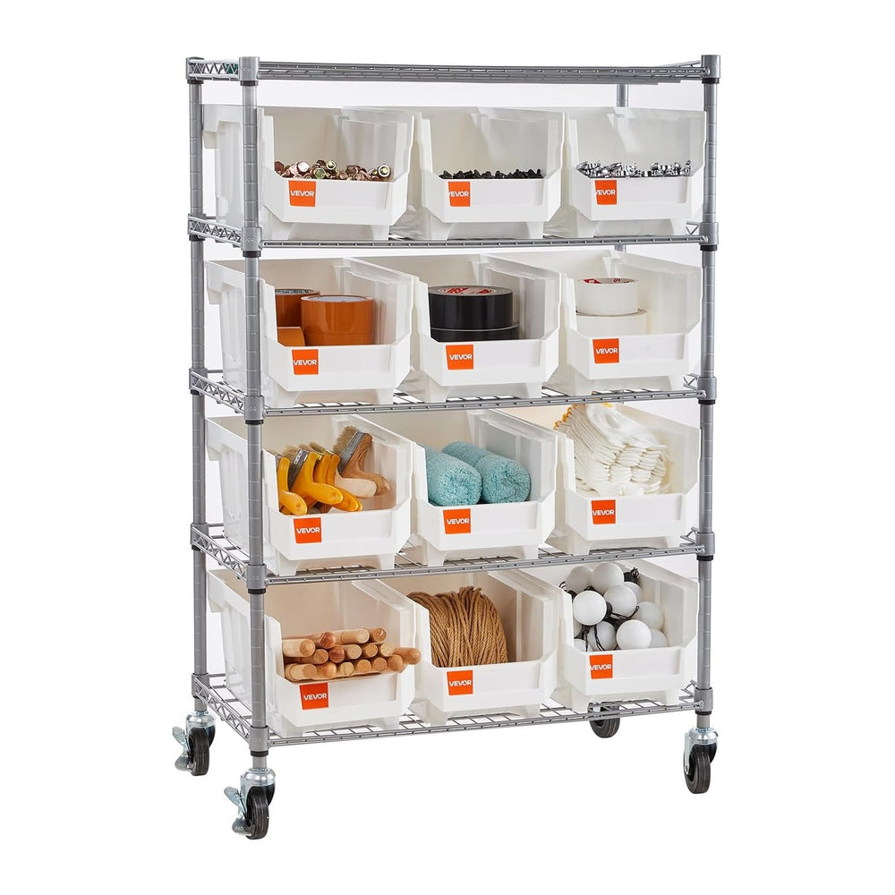 VEVOR 5-Tier Rolling Bin Storage Rack, 12 Organizer Bins, Bin Rack Storage St...