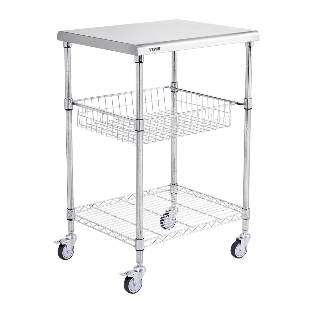VEVOR Kitchen Utility Cart, 36.6"x20"x24" 3 Tiers Wire Rolling...