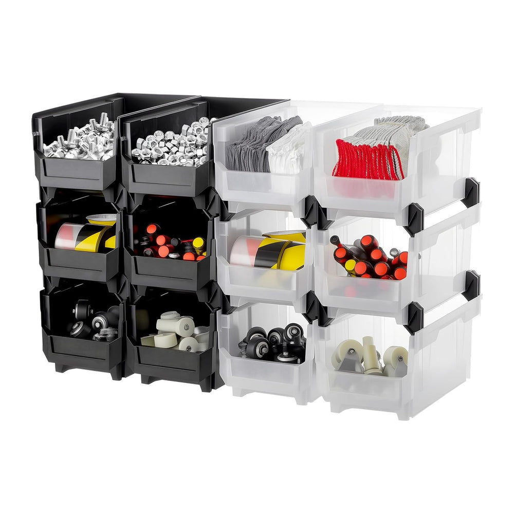 VEVOR Plastic Stackable Storage Bins, 14.8 x 8.5 x 7.1 inch (12 Pack), Plasti...
