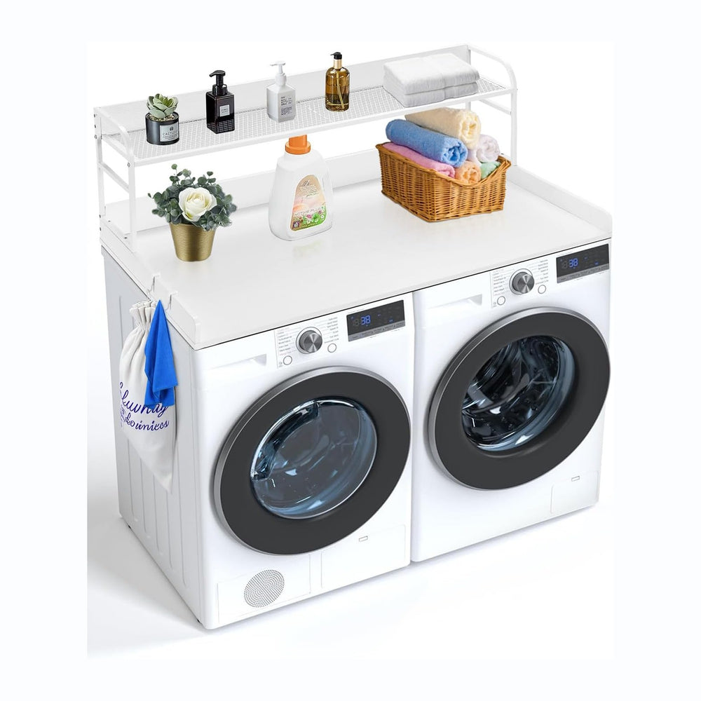 VEVOR Washer Dryer Countertop with 2-Tier Shelf, 54" x 27" Wooden W...