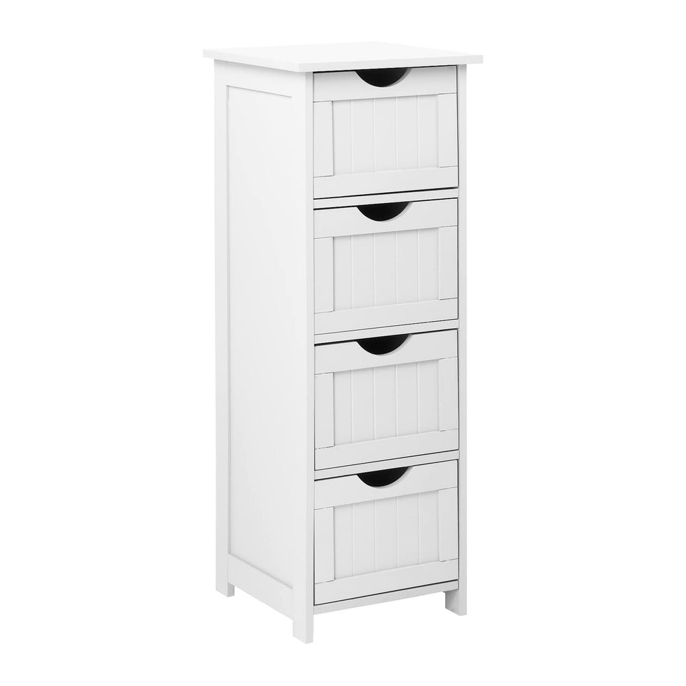 VINGLI White Bathroom Storage Cabinet with 4 Drawers Wooden Freestanding Slim...