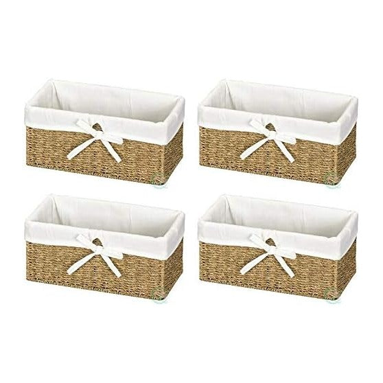 Vintiquewise(TM Seagrass Shelf Basket Lined with White Lining (Pack of 4)