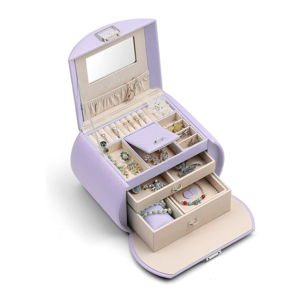 VLANDO 3-Layer Princess Jewelry Box With Mirror For Girls,Purple