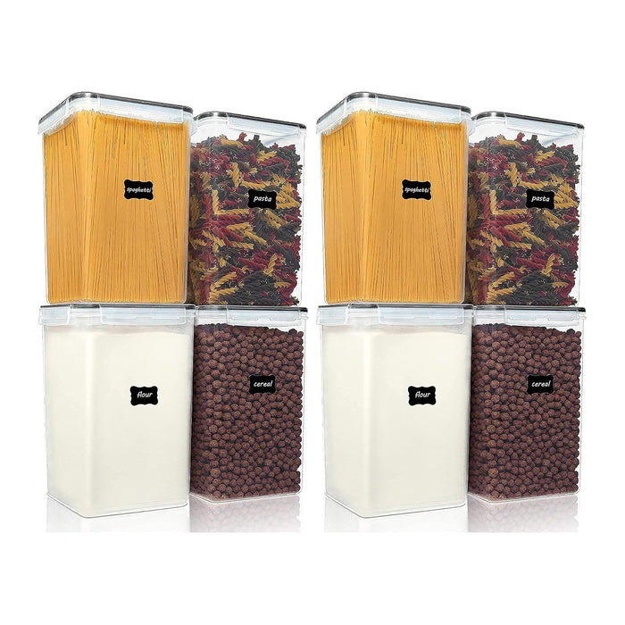 Vtopmart Extra Large Tall Airtight Food Storage Containers, 4 Pieces 5.9qt/6.5L Plastic PBA Free Kitchen Pantry Canister for Spaghetti, Flour and Baking Supplies, with 24 Labels, Black (Pack of 2)