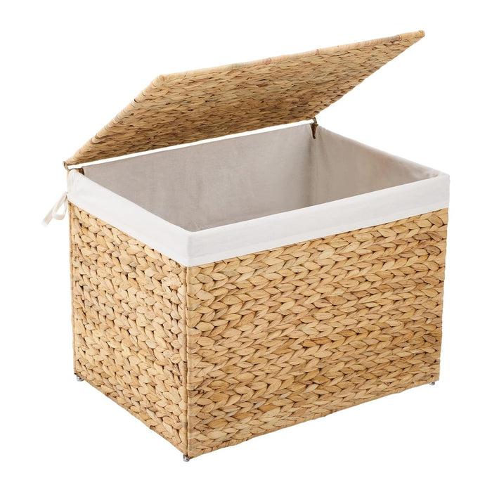 Water Hyacinth Storage Basket with Lid, 31.7 Gallon (120L) Wicker Shelf Basket with Removable Liner, Wicker Storage Basket for Blanket, for Livingroom, Bedroom, Natural