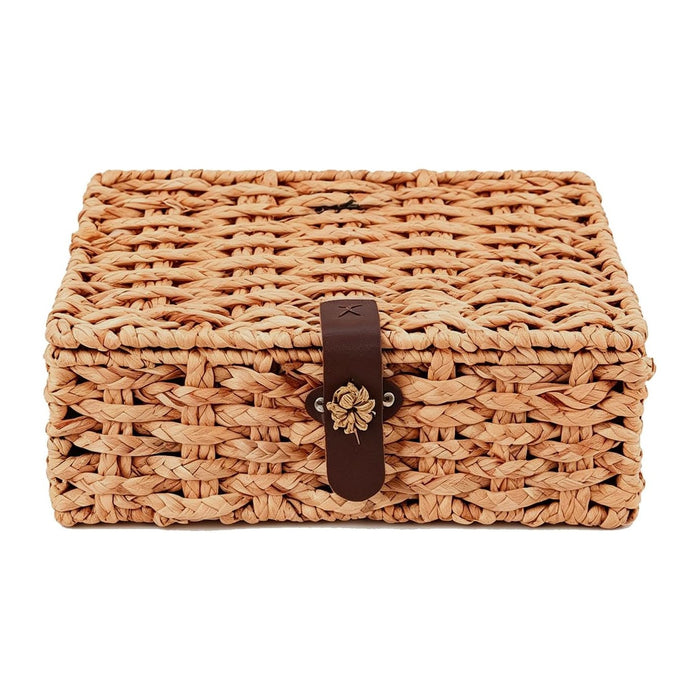 Water Hyacinth Wicker Storage Box with Lid （Large）