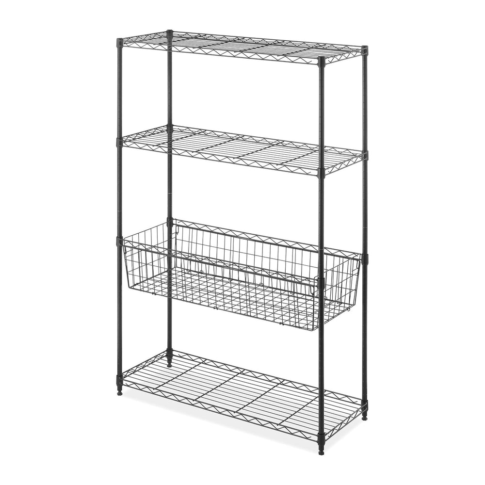 Whitmor 4-Wire Shelving Unit, Metal Storage Shelves with Basket, Easy Assembl...