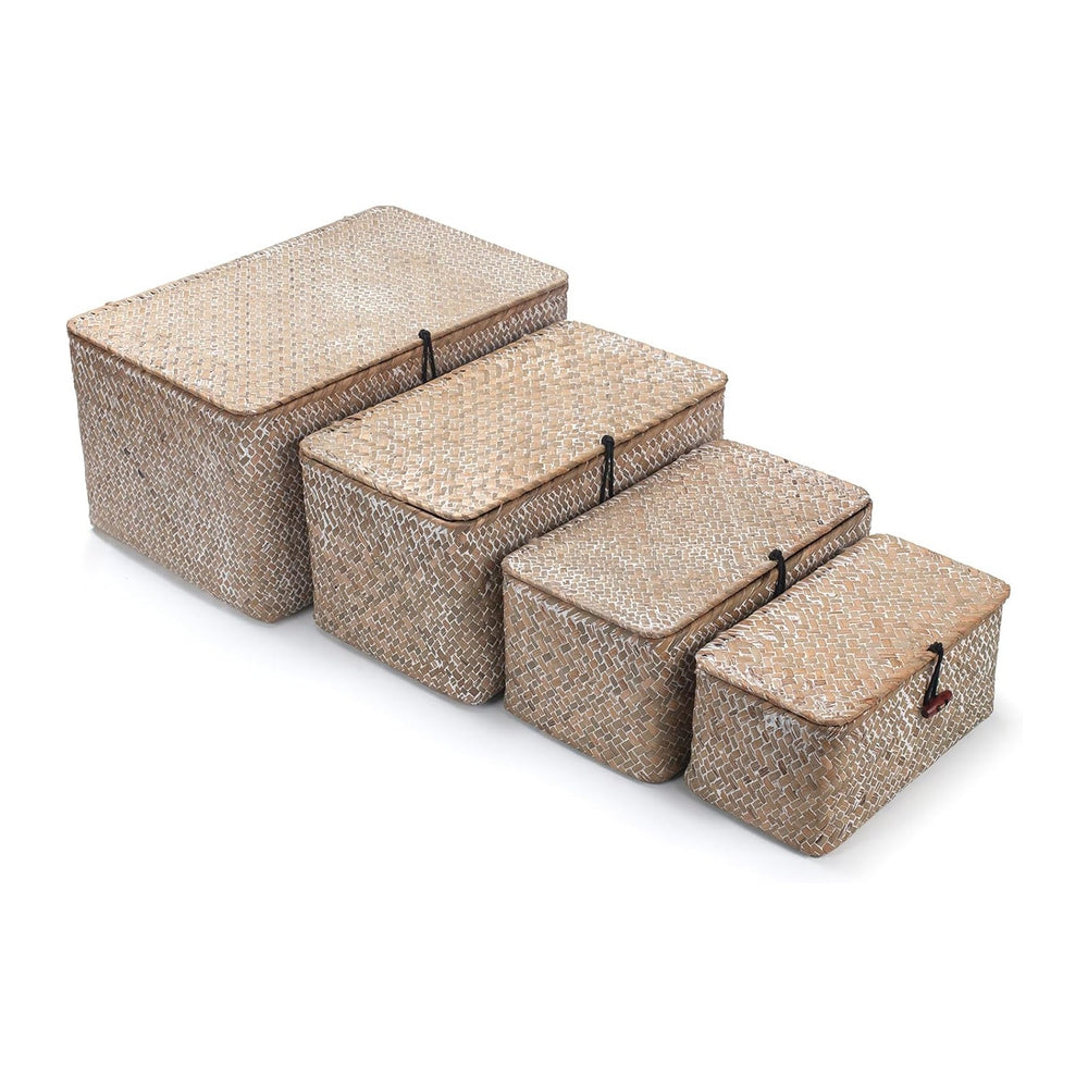 Wicker Basket with Lid, Seagrass Storage Basket, Woven Decorative Storage Bas...