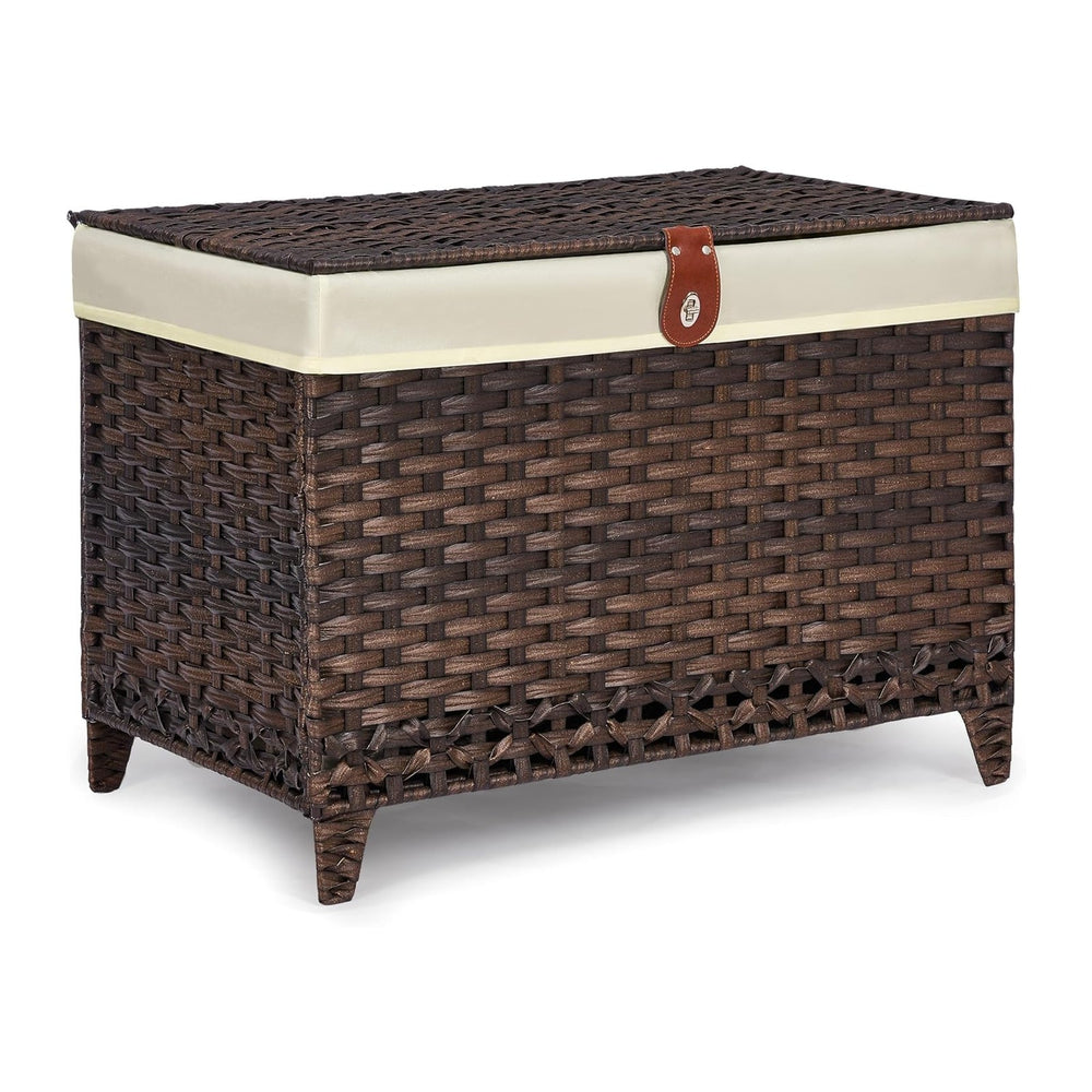 Wicker Storage Basket with Lid, 160L Shelf Basket with Removable Liner Bag