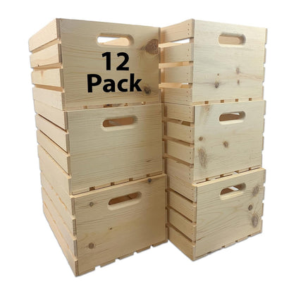 Wilson Large Wooden Pine Crate for Storage and Decoration at Home, Office, Kitchen, Bedroom, and Retail (12.5"x9.625"x17.875") (Set of 12)
