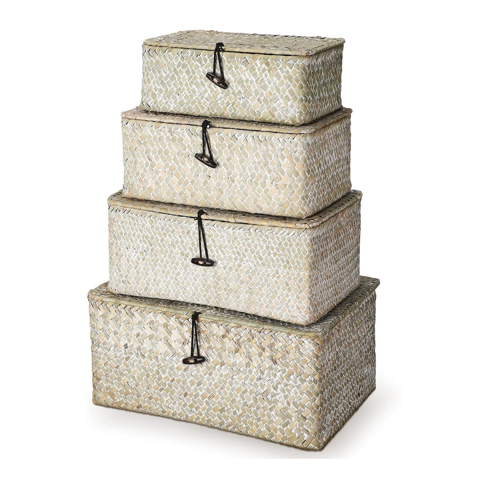 Woanger Set of 4 Wicker Baskets with Lids, White