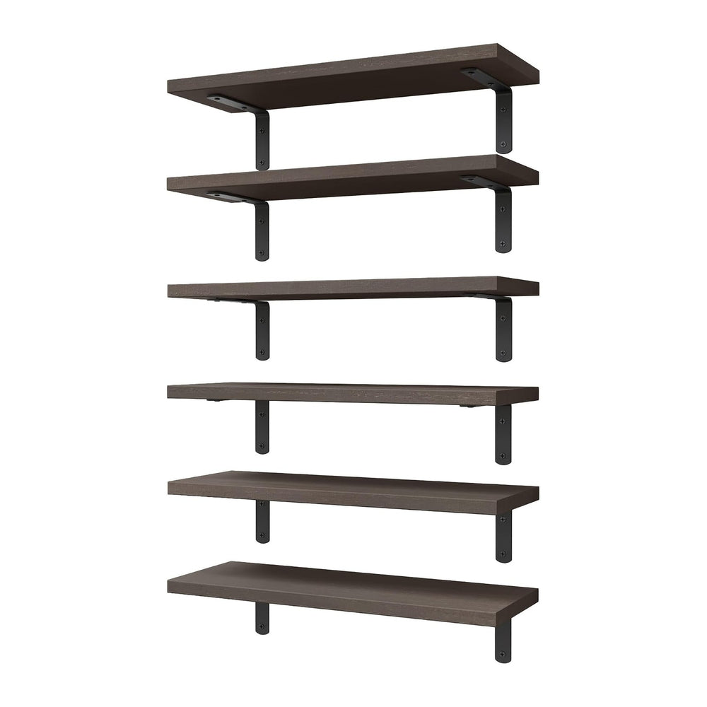 WOPITUES Floating Shelves Set of 6 for Wall Decor & Storage, Dark Brown