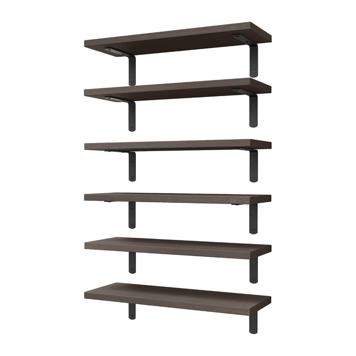 WOPITUES Floating Shelves Set of 6 for Wall Decor & Storage, Dark Brown