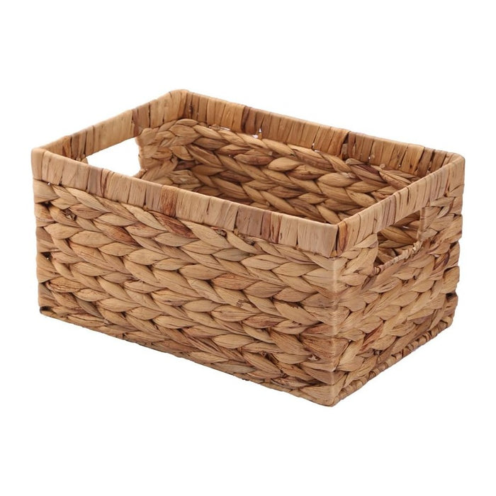 Woven Natural Water hyacinth Rectangular Storage Baskets with inside Handle,Kingwillow(Large)