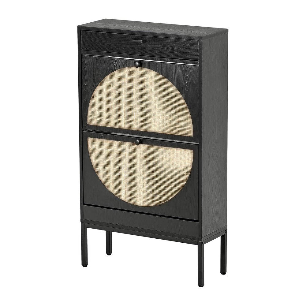 XIAO WEI Shoe Cabinet, Natural Semi Circle Handmade Rattan Shoe Storage Organ...