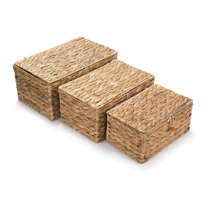 XIMISISE 3 Pack Wicker Storage Basket with Lid, Water Hyacinth Basket