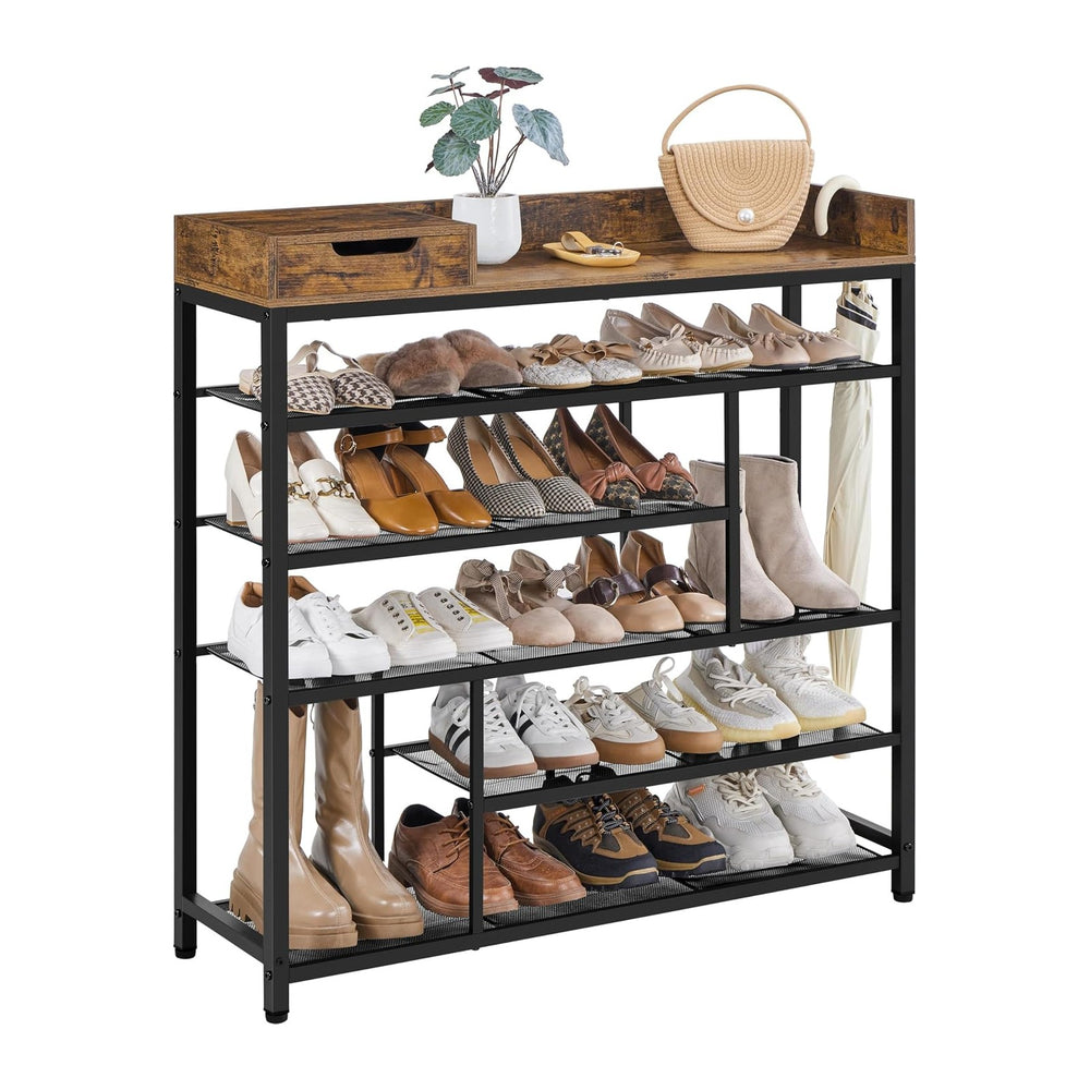 Yaheetech 6-Tier Shoe Rack with Storage Drawer for Entryway, Rustic Brown