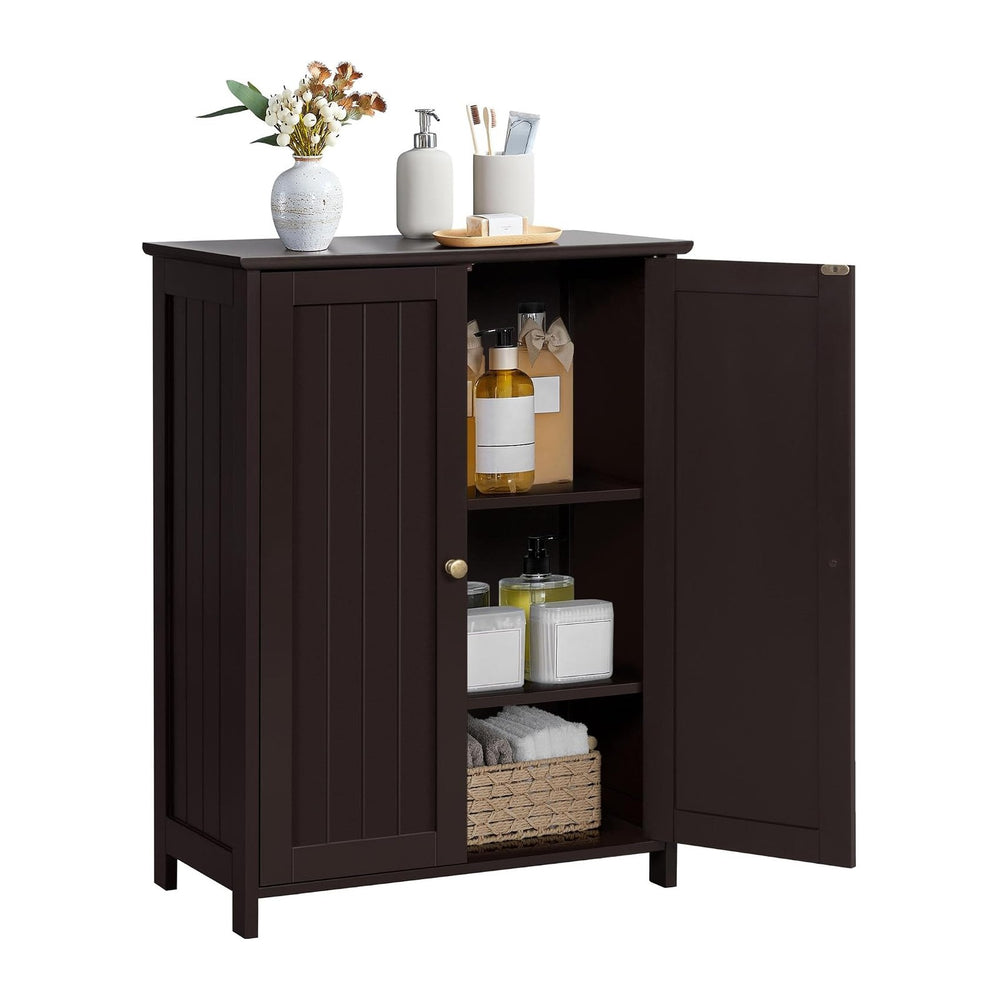 Yaheetech Small Bathroom Storage Cabinet for Towels with 2 Doors, Espresso