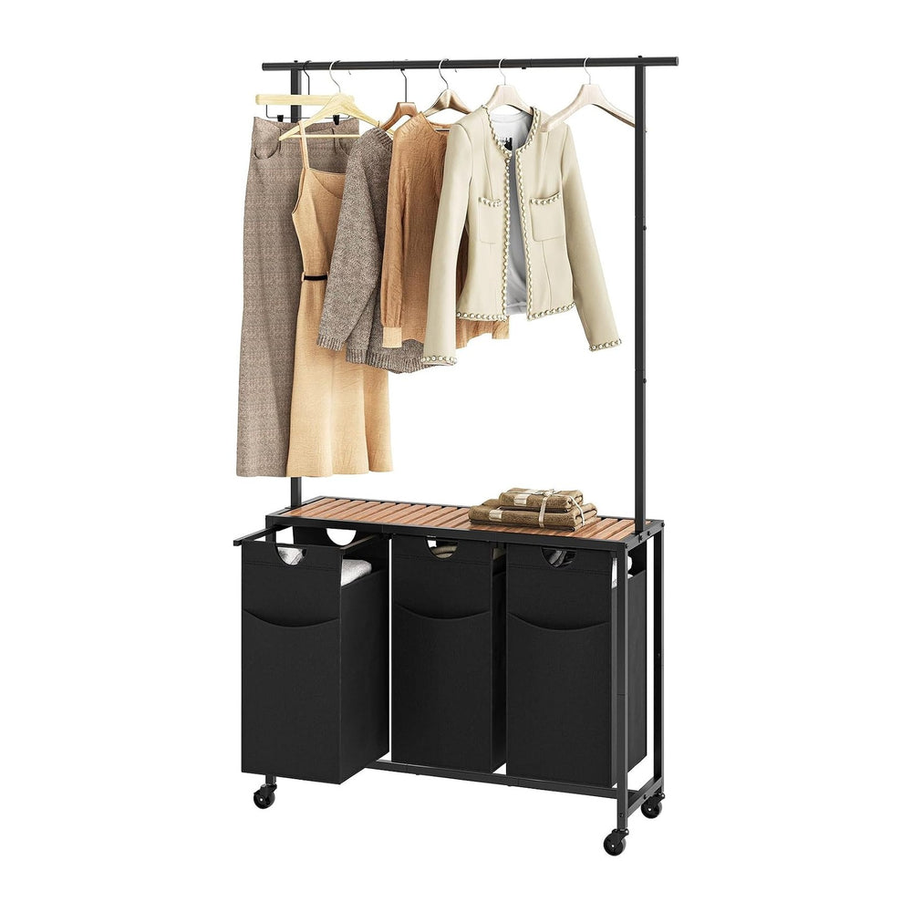 YATINEY Laundry Sorter 3 Section, Rolling Laundry Hamper with Hanging Rack, L...