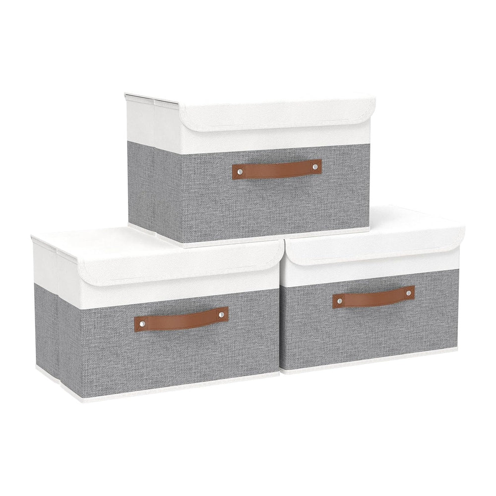 Yawinhe Storage Bins with Lids,White/Grey,17.7x11.8x11.8in,3-Pack