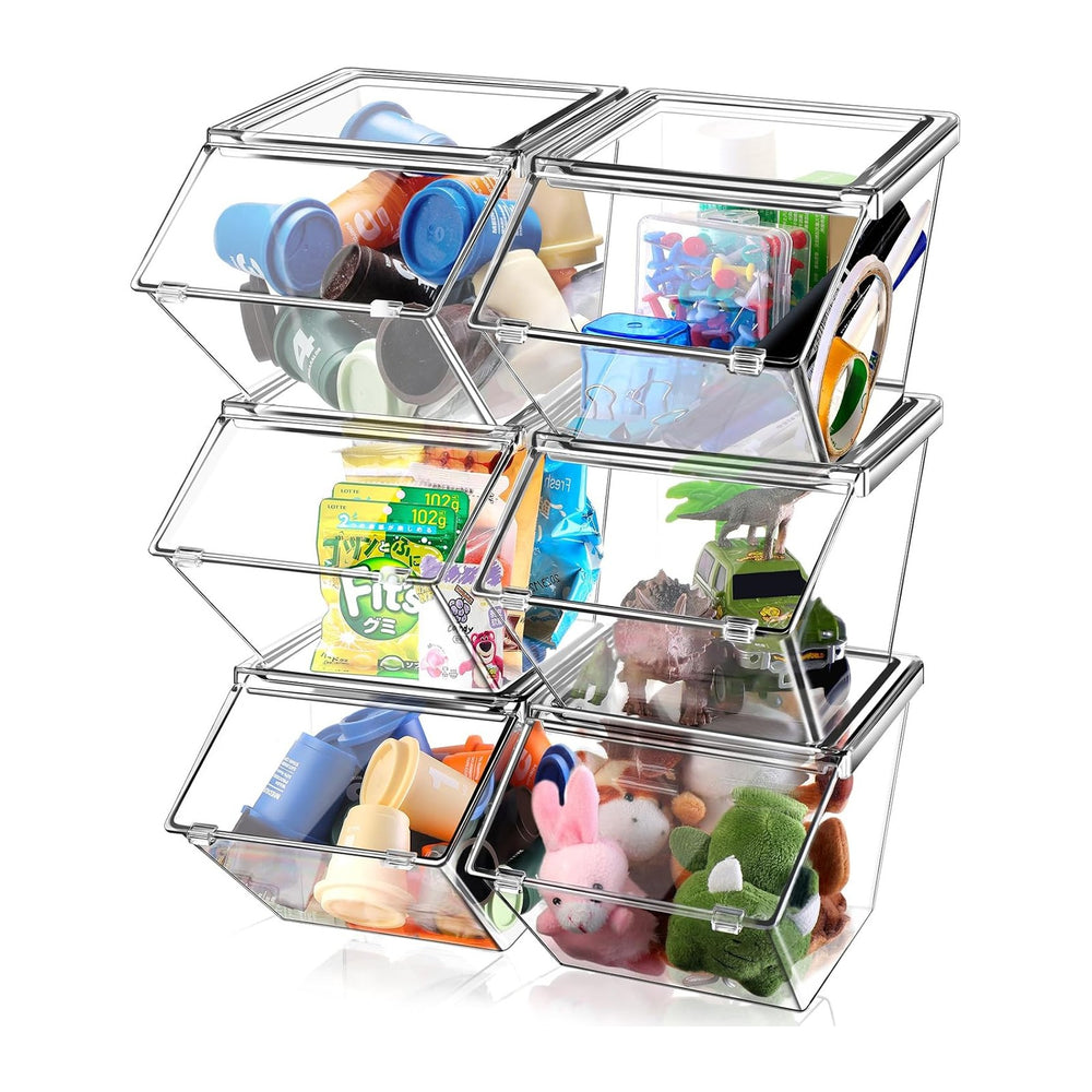 Yerliker 6 Pcs 4 Pcs Stackable Storage Bins with Lids Organizer, Clear
