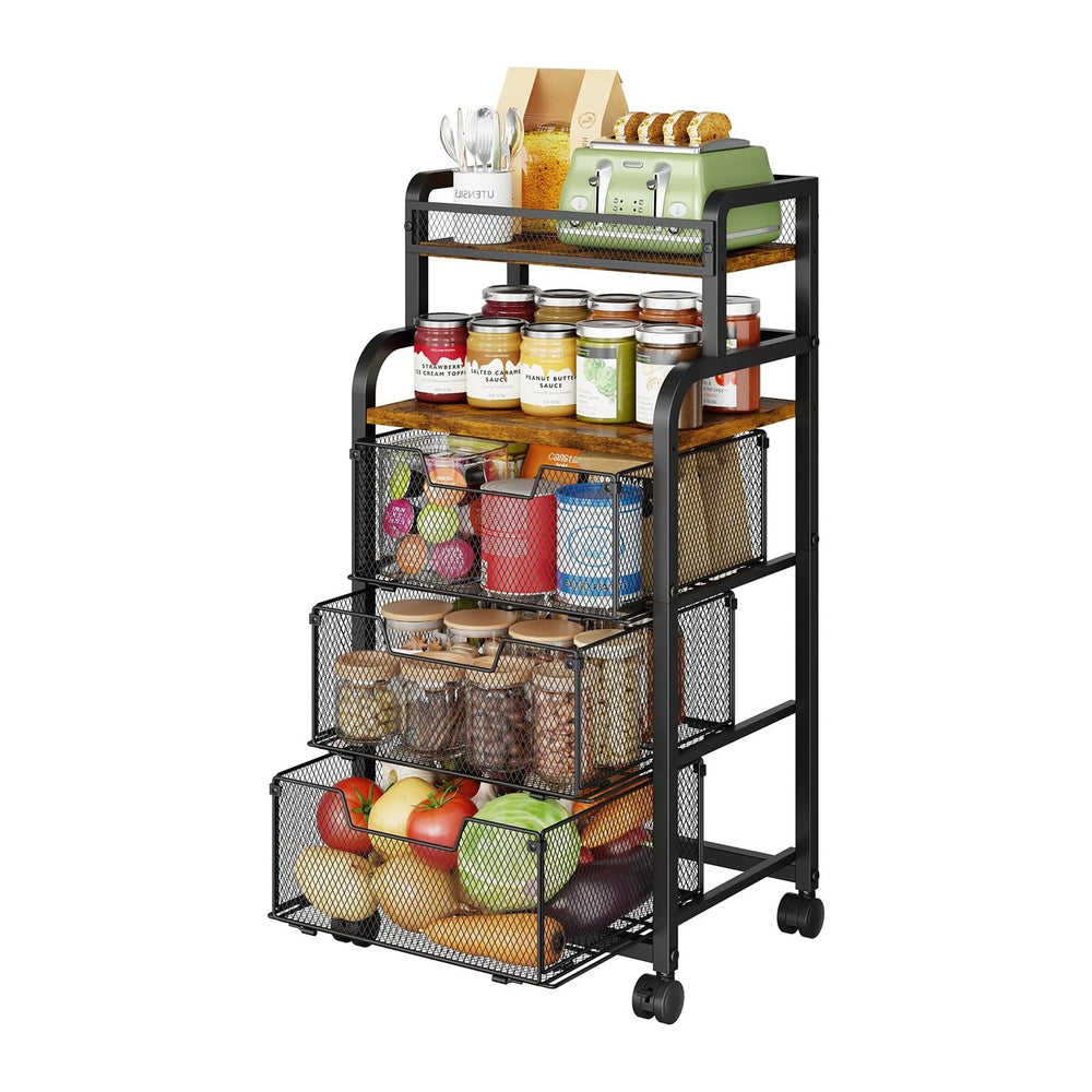 Yociyoga Fruit Vegetable Storage Cart, Kitchen Rolling Cart with Wheels, 4 Ti...