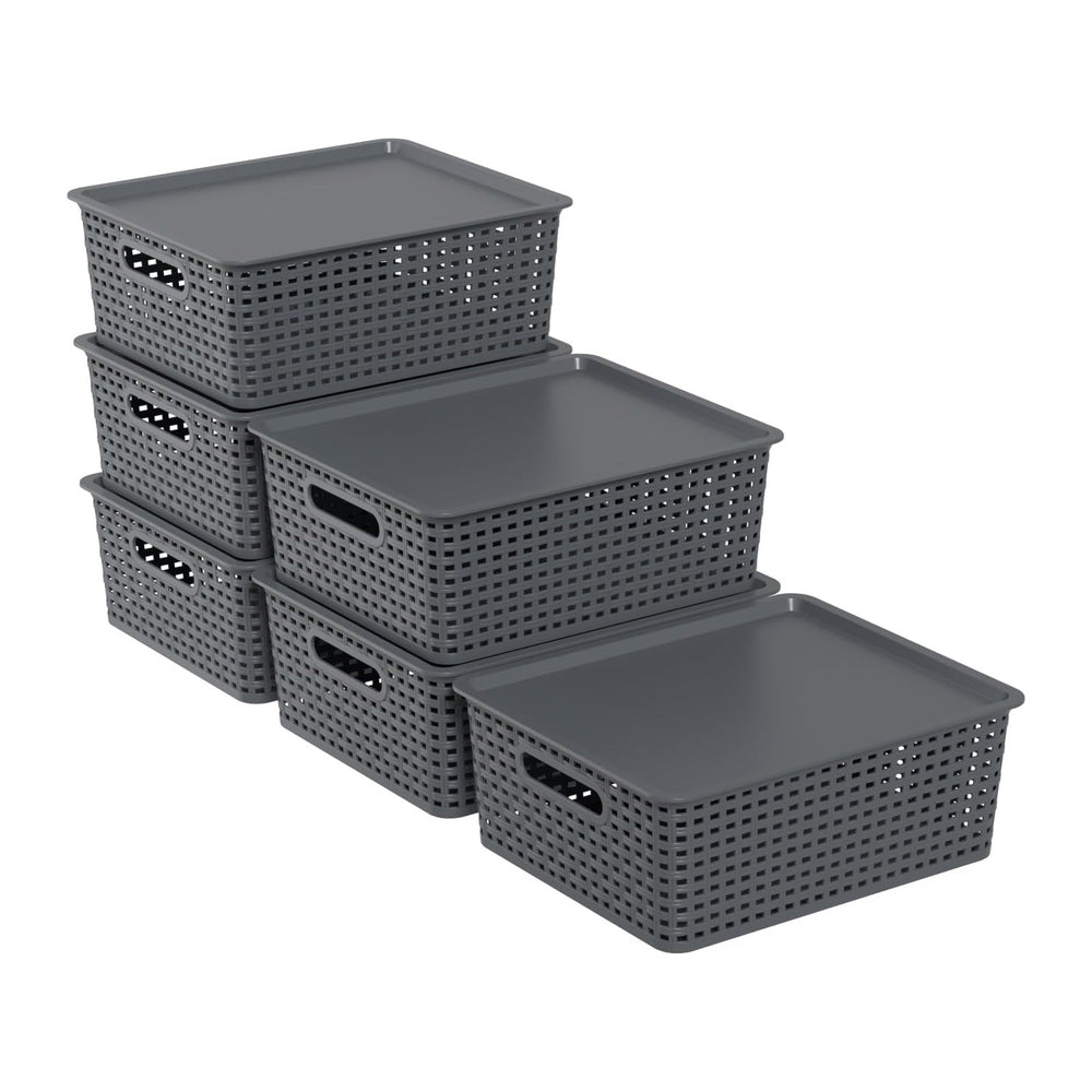 Zopnny Stackable Baskets with Lids, 6-Pack Storage Containers Bin